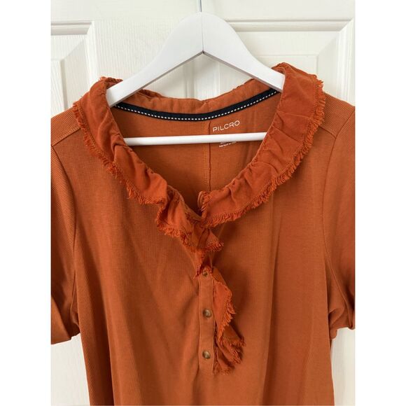 Anthropologie Pilcro Rust Ruffle Button Down Top sz 2X EUC - Picture 5 of 7